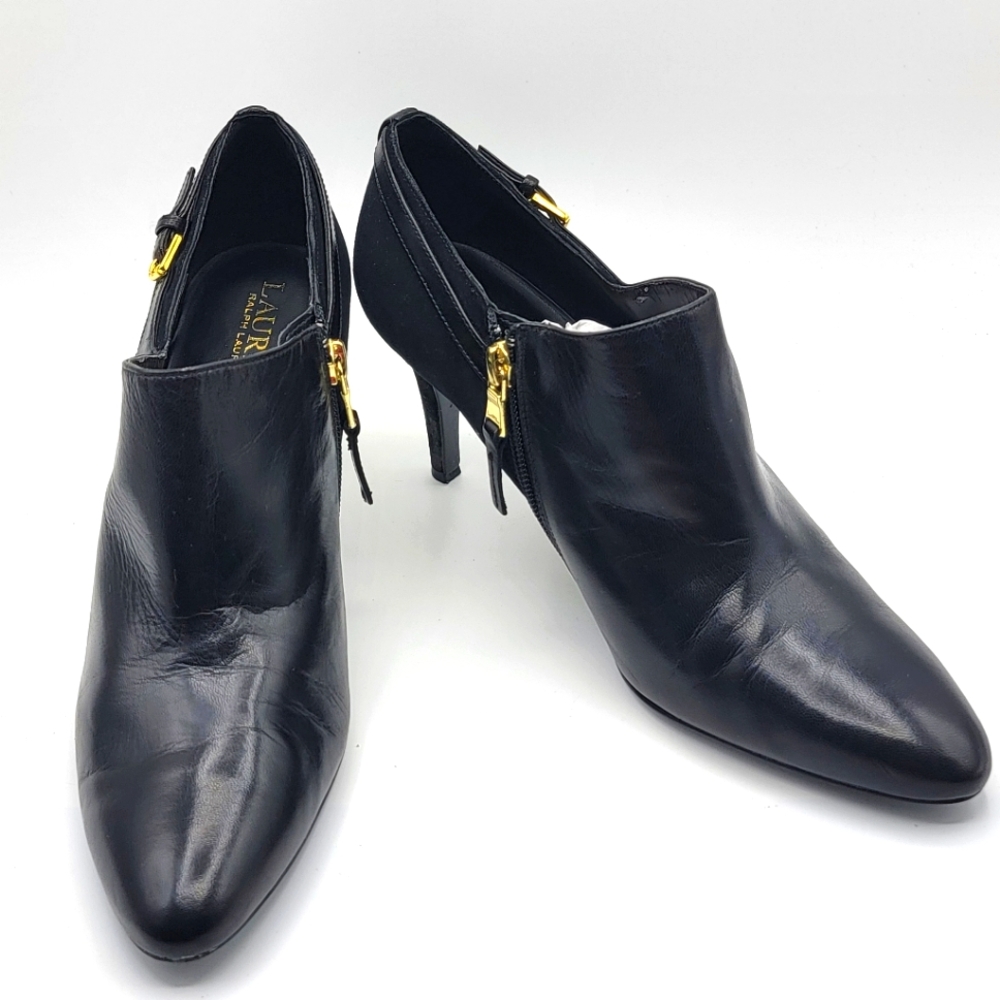 LAUREN RALPH LAUREN Black Leather Ankle Booties‎ Size 9.5. #1333